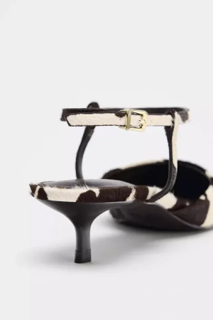 Cow Print Pointed-Toe Kitten Heel