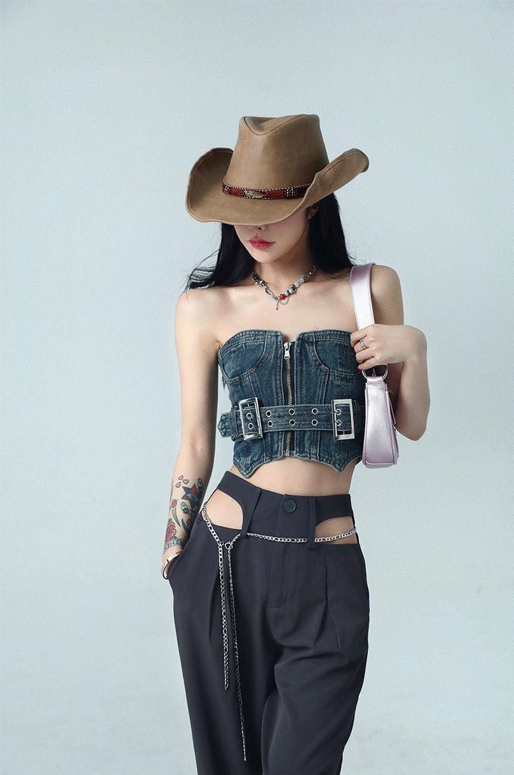 Cowgirl Crop Denim Tube Top Cowgirl Crop Denim Tube Top