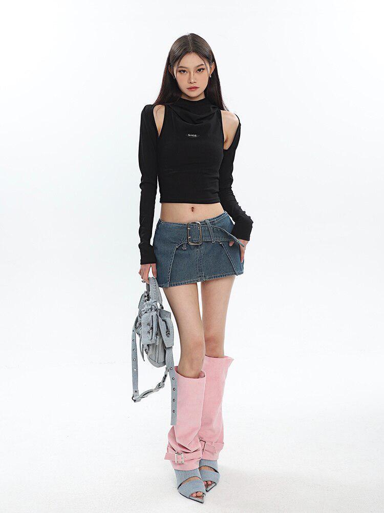 Cowl Collar Cut-Out Crop Top Cowl Collar Cut-Out Crop Top