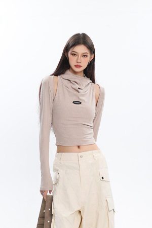 Cowl Collar Cut-Out Crop Top