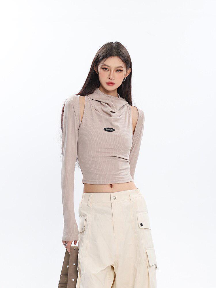 Cowl Collar Cut-Out Crop Top Cowl Collar Cut-Out Crop Top