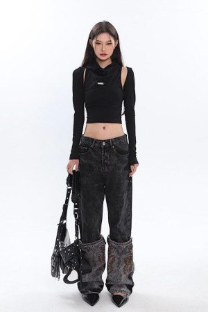 Cowl Collar Cut-Out Crop Top