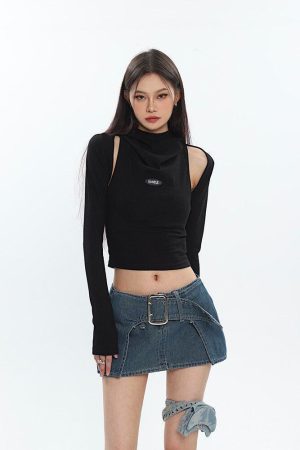 Cowl Collar Cut-Out Crop Top
