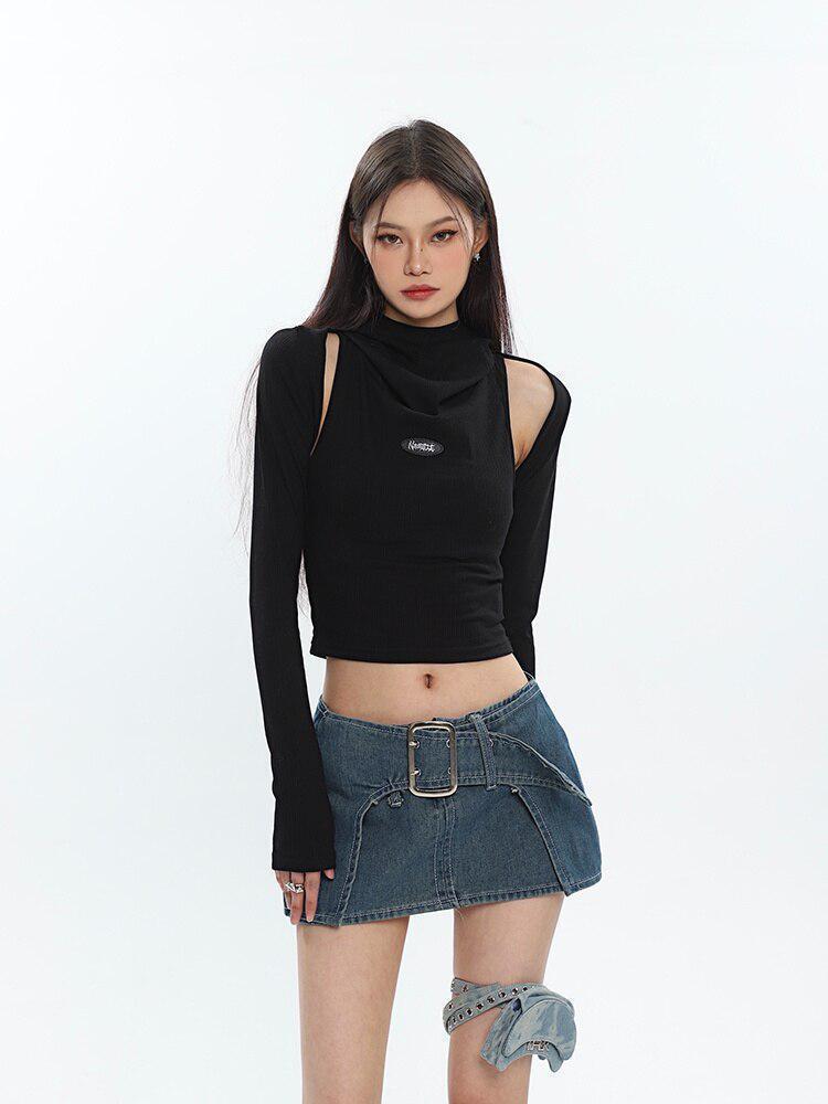 Cowl Collar Cut-Out Crop Top Cowl Collar Cut-Out Crop Top
