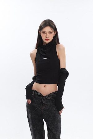 Cowl Collar Cut-Out Crop Top