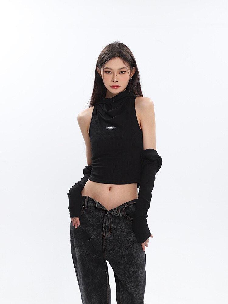 Cowl Collar Cut-Out Crop Top Cowl Collar Cut-Out Crop Top