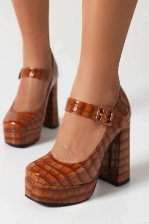 Crocodile Square Toe Platform High Heels