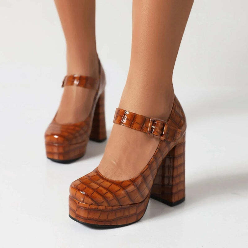 Crocodile Square Toe Platform High Heels Crocodile Square Toe Platform High Heels