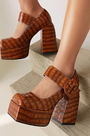 Crocodile Square Toe Platform High Heels