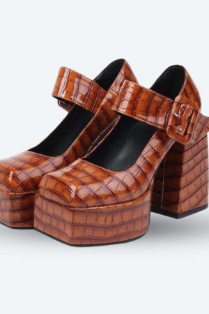Crocodile Square Toe Platform High Heels