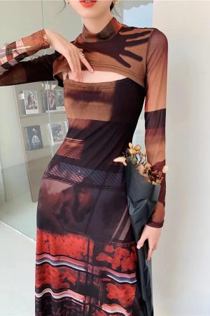 Crop Top & Mesh Midi Dress Two Piece Set