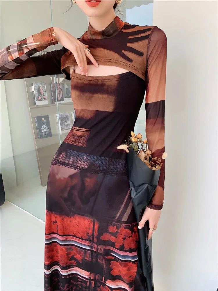 Crop Top & Mesh Midi Dress Two Piece Set Crop Top & Mesh Midi Dress Two Piece Set