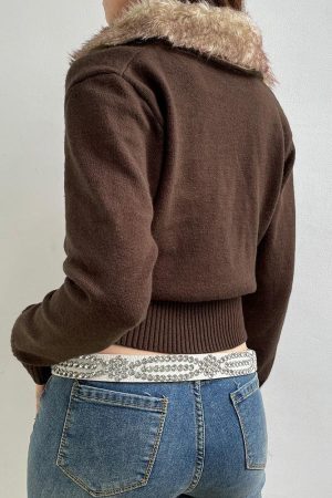 Cropped Design Zip-Up Cardigan