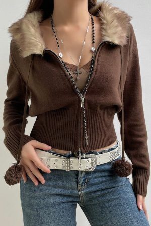 Cropped Design Zip-Up Cardigan