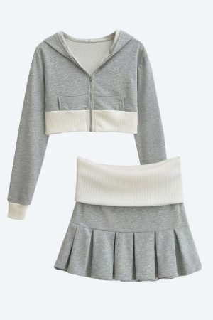 Cropped Hoodie & Mini Skirt Two Piece Set