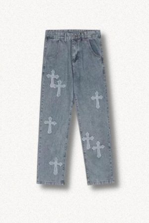 Cross Patchwork Baggy Jeans
