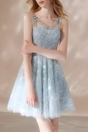 Crystal Strap Sequin Mini Dress