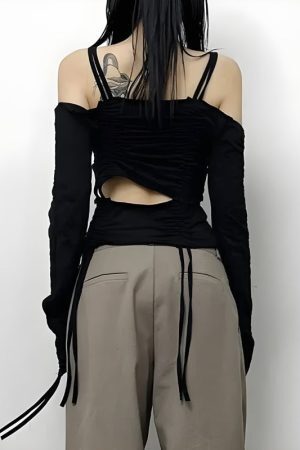 Cut-Out Ruched Long Sleeve Top