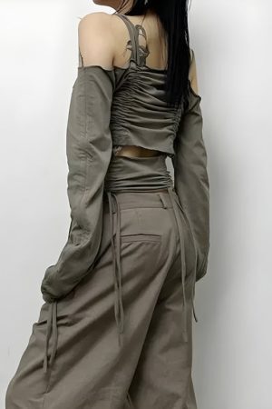 Cut-Out Ruched Long Sleeve Top