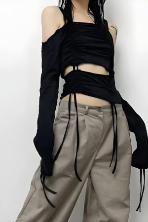 Cut-Out Ruched Long Sleeve Top