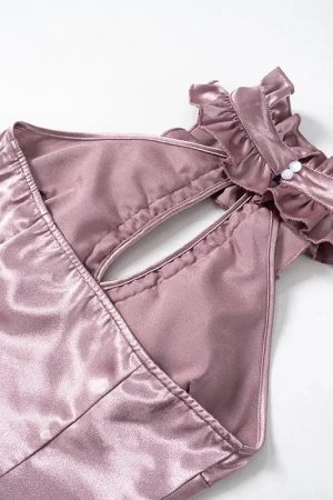 Cut Out Ruffled Halter Neck Top