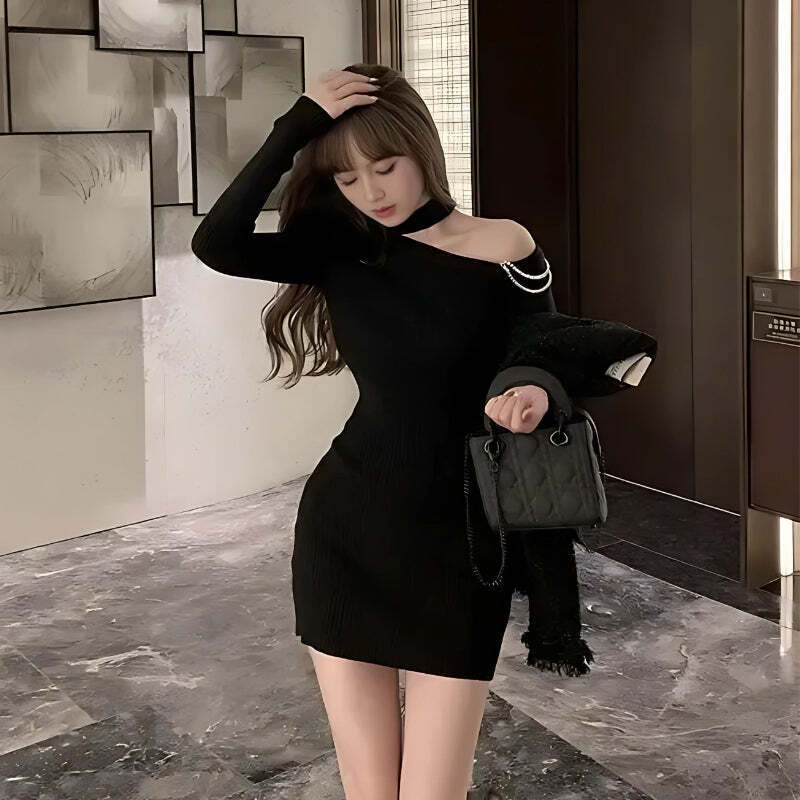 Cut Out Shoulder Rhinestone Mini Dress Cut Out Shoulder Rhinestone Mini Dress