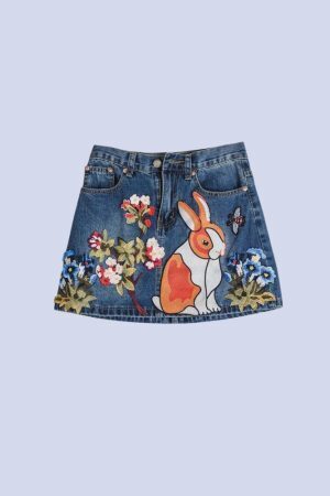 Cute Rabbit Denim Mini Skirt