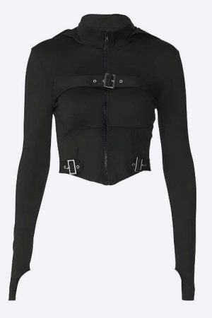 Cyberpunk Belted Zip-Up Crop Jacket
