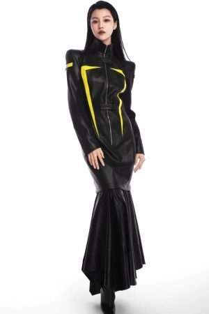 Cyberpunk Faux Leather Maxi Dress