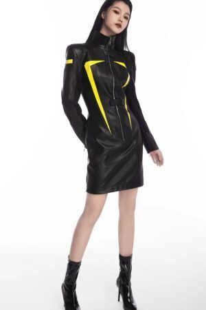 Cyberpunk Faux Leather Maxi Dress