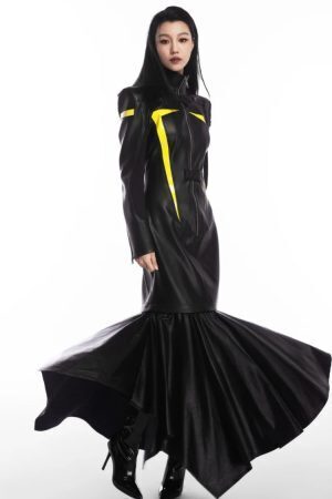 Cyberpunk Faux Leather Maxi Dress