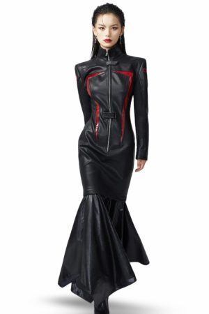 Cyberpunk Faux Leather Maxi Dress