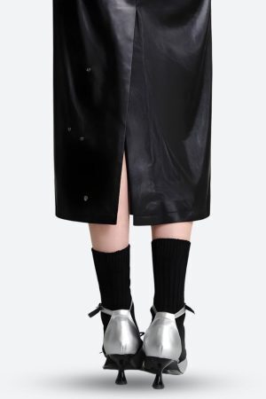 Cyberpunk Faux Leather Midi Dress
