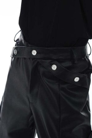 Cyberpunk Faux Leather Wide Leg Pants