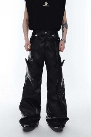 Cyberpunk Faux Leather Wide Leg Pants