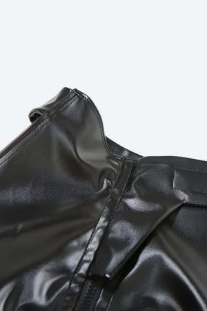 Cyberpunk Faux Leather Zip Up Top