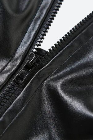 Cyberpunk Faux Leather Zip Up Top