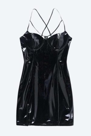 Cyberpunk Faux Patent Leather Mini Dress