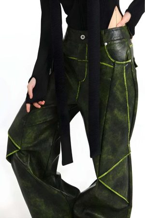 Cyberpunk Forest Faux Leather Pants