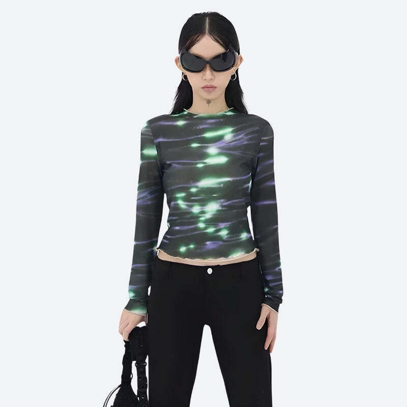 Cyberpunk Green Lights Mesh Top Cyberpunk Green Lights Mesh Top