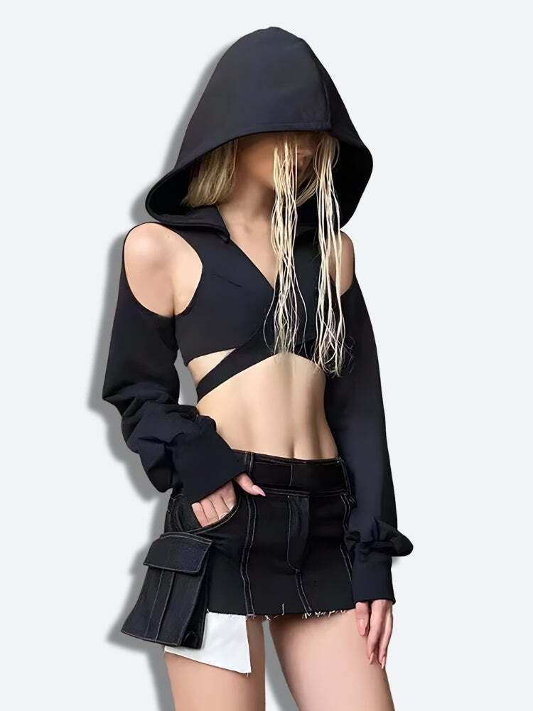 Cyberpunk Hooded Wrap Around Crop Top Cyberpunk Hooded Wrap Around Crop Top