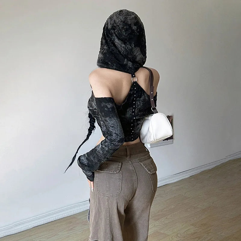 Cyberpunk Off Shoulder Hooded Top Cyberpunk Off Shoulder Hooded Top