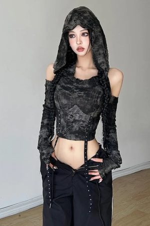 Cyberpunk Off Shoulder Hooded Top