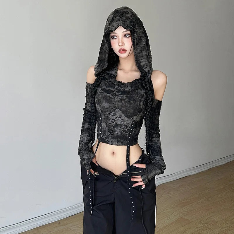 Cyberpunk Off Shoulder Hooded Top Cyberpunk Off Shoulder Hooded Top