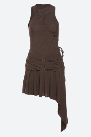 Cyberpunk Ruched Asymmetric Mini Dress