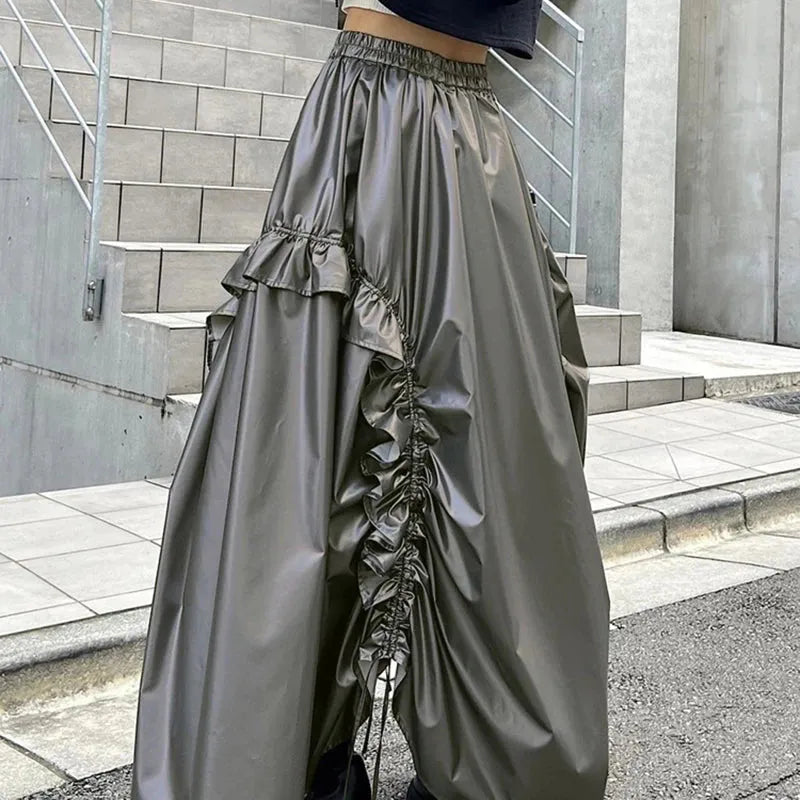 Cyberpunk Ruched Parachute Maxi Skirt Cyberpunk Ruched Parachute Maxi Skirt