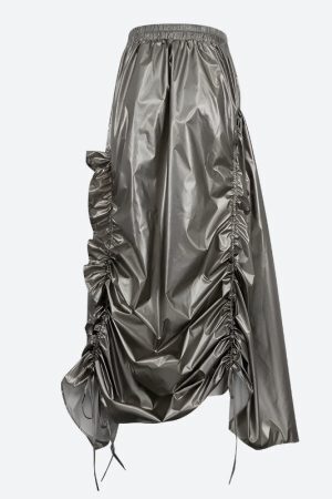 Cyberpunk Ruched Parachute Maxi Skirt