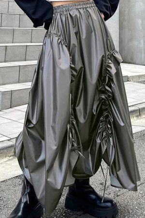 Cyberpunk Ruched Parachute Maxi Skirt