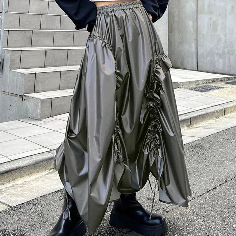 Cyberpunk Ruched Parachute Maxi Skirt Cyberpunk Ruched Parachute Maxi Skirt