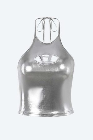 Cyberpunk Silver Halter Neck Top